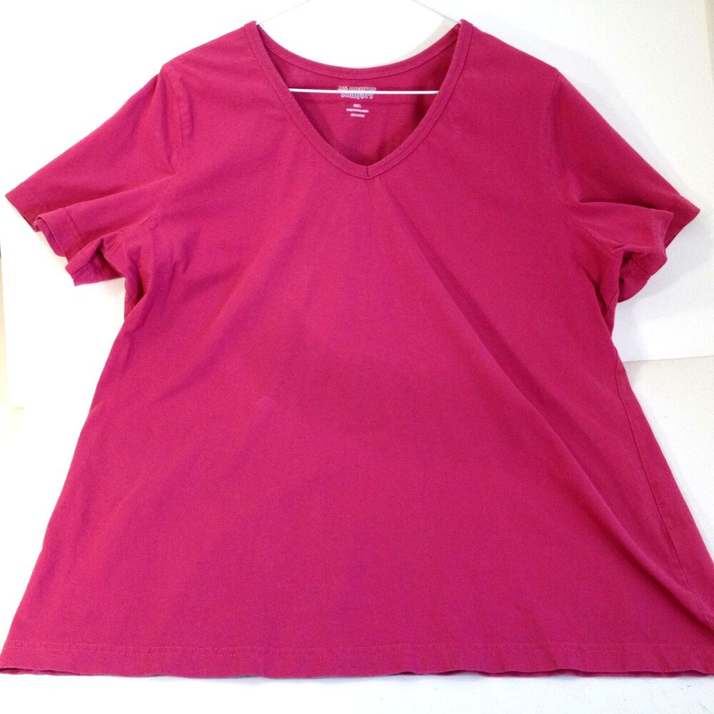 All American Comfort Pink V Neck Womens T Shirt Top Size L